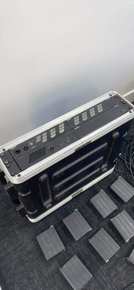 Audiotelex  8 Chanel Wired Comms System , with 9 receiver packs , cables , rack case